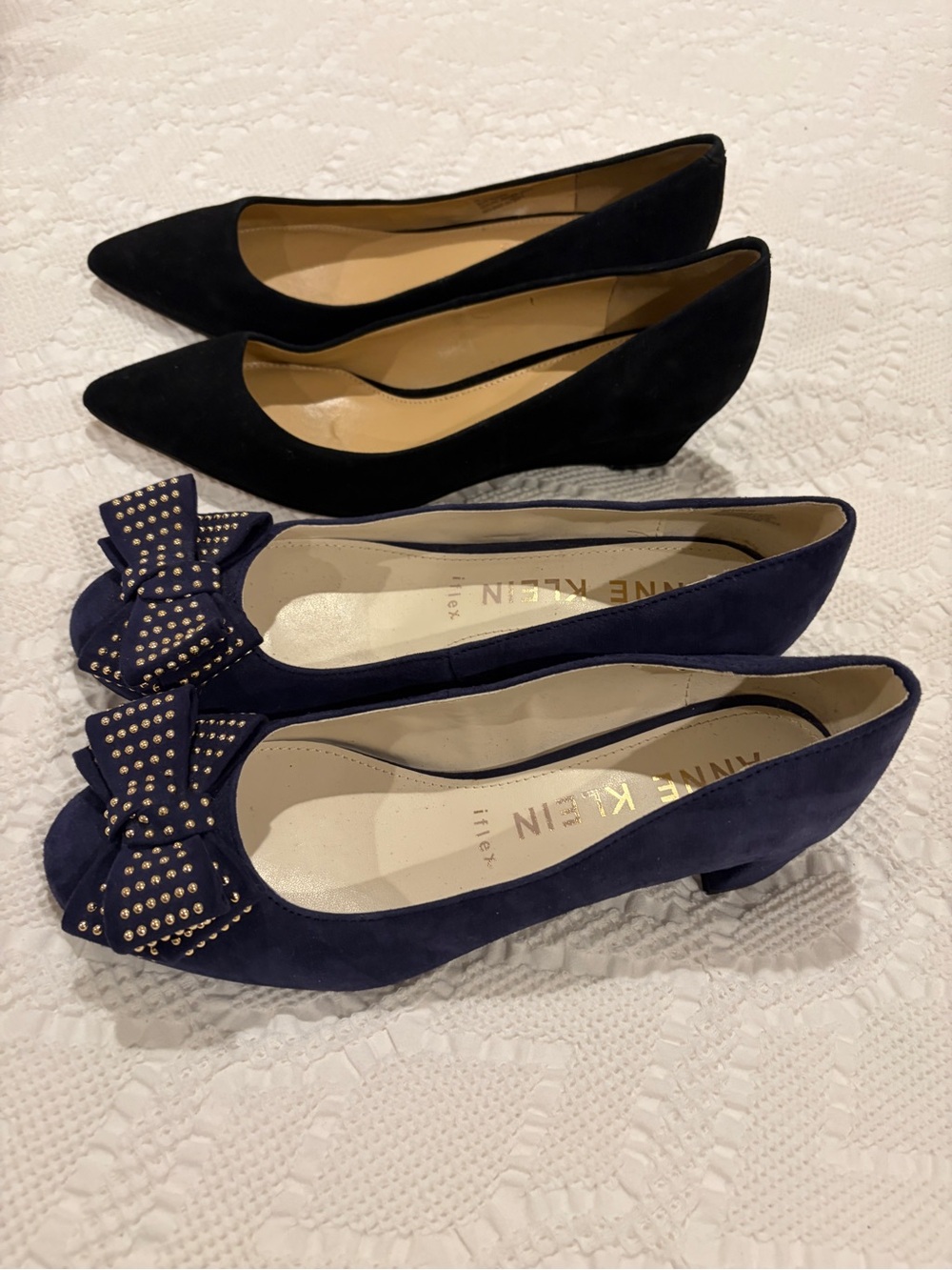 Size 8 Shoe Bundle: Talbots Black Suede Wedges & Anne Klein Suede Bow Heels